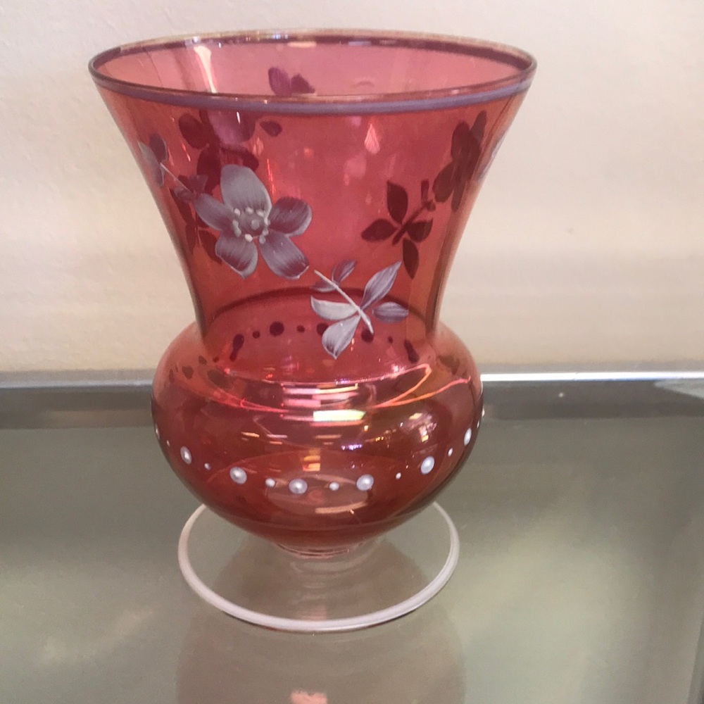 Vintage (1970's) Venetian Handpainted Bohemian Footed Glass Vase